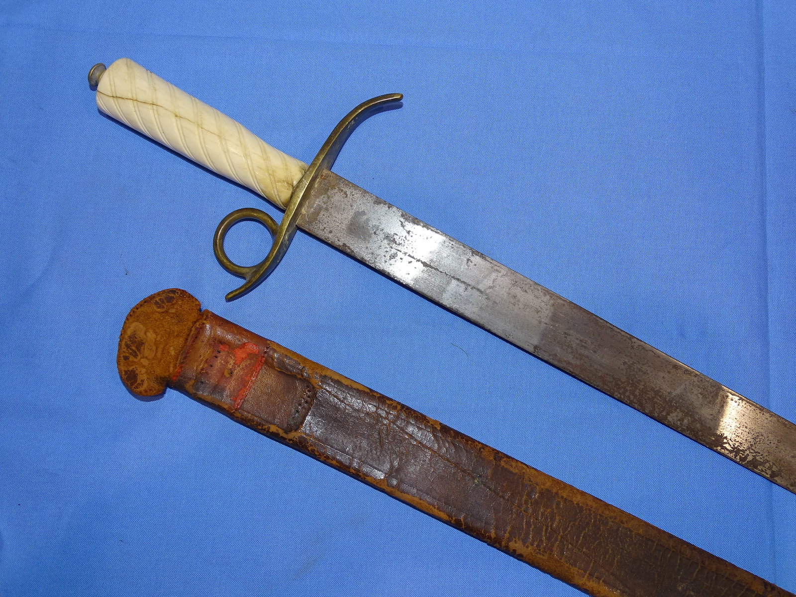 French & Indian Wars 18th Century Finger Loop Short Sword Hanger w/ Leather Sheath (1 of 11)