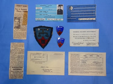 Super Rare WWII Nurnberg Prison War Crimes Trials ID'd Bullion Patch & Enamel DUI Lot