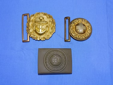 WWI - WWII German Belt Buckle Trio, Army, Navy & DRK Red Cross General