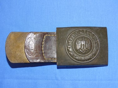 WWII German Belt Buckle, Army Heer Enlisted Man w/ Leather Tab, N&H 1941