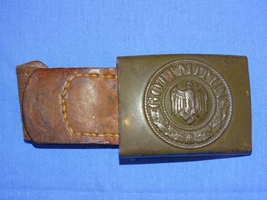 WWII German Belt Buckle, Army Heer Enlisted Man w/ Leather Tab, RS&S 1942