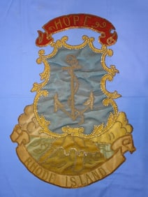 Large 19th C. Flag Fragment, Seal of the State of Rhode Island