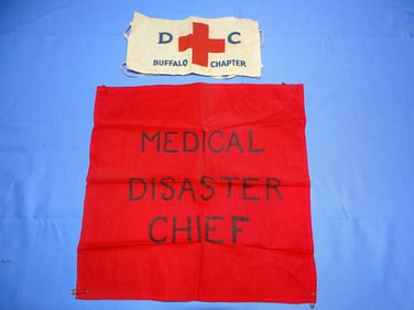 WWII Civil Defense Red Cross Buffalo Chapter (NY) Medical Disaster Chief Armband & Flag