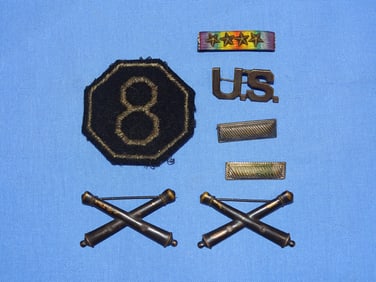 WWI 8th Infantry Division Artillery Officer's Insignia Pin Lot w/ Bullion Patch