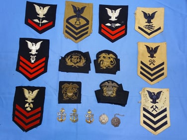 WWII USN Navy Rate Patch, Cap Badge Insignia Lot
