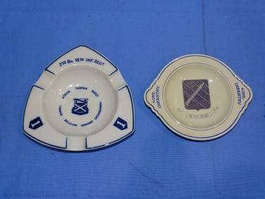 WWII Occupation Made GI Souvenir Ashtray Pair, 18th & 406th Infantry Regiments