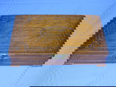 WWII German POW made Wooden Trinket Box, POW Camp 30, Carpenters Road Stratford London