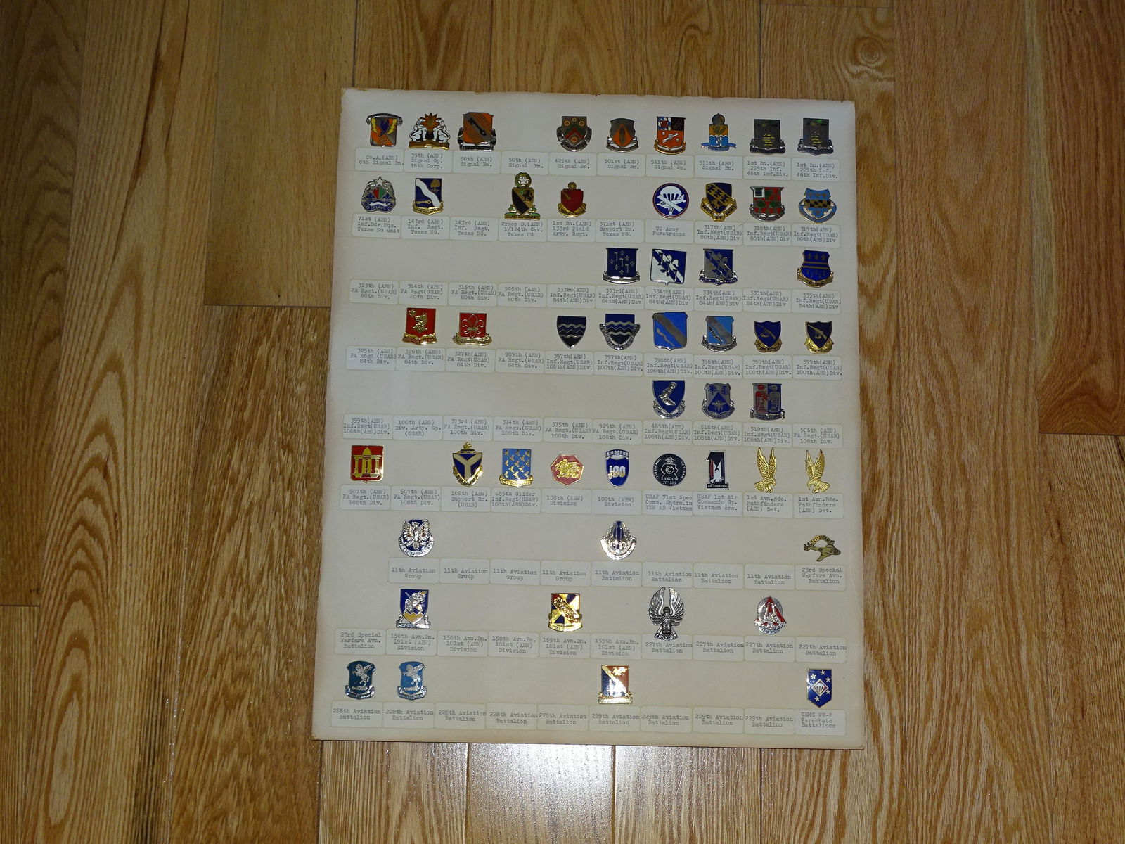 WWII - Vietnam Era Display Board of Distinctive Unit Insignia DUI's Crest Pins (1 of 6)