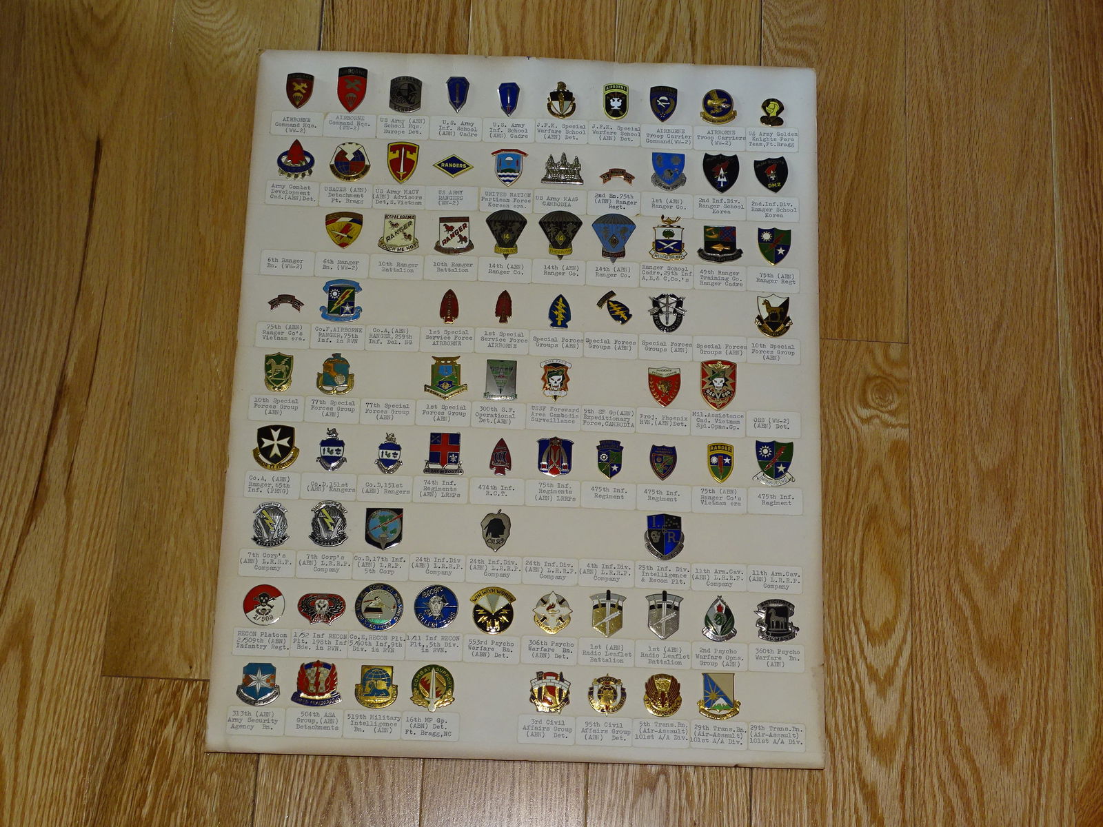 WWII - Vietnam Era Display Board of Distinctive Unit Insignia DUI's Crest Pins (1 of 6)