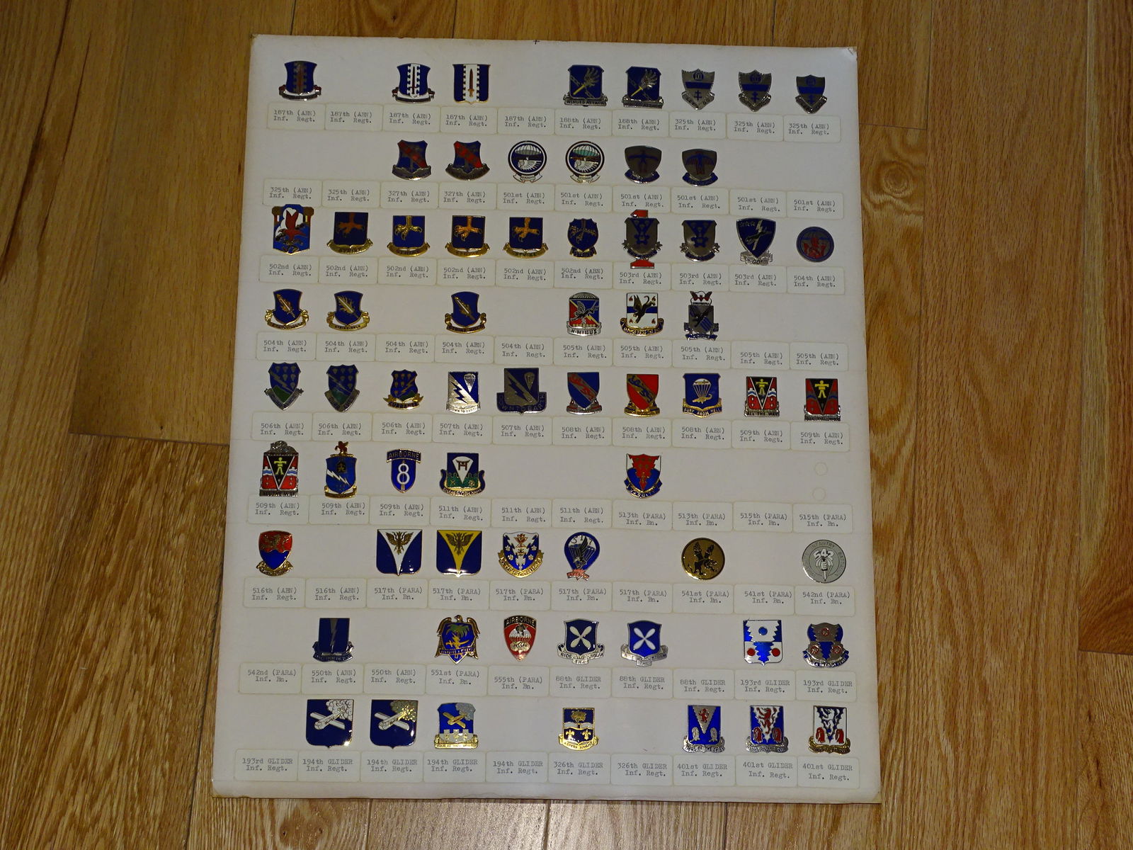 WWII - Vietnam Era Display Board of Distinctive Unit Insignia DUI's Crest Pins (1 of 6)