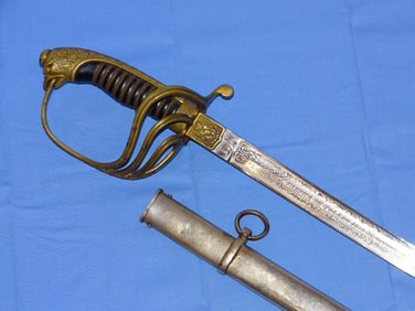 Rare WWI 1913 Romanian Officer's Dress Sword, Triple Engraved Blade, Pack Ohliger & Co Marked