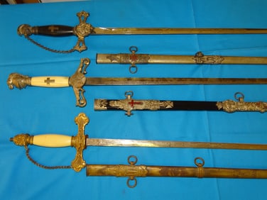 Nice Fraternal, Masonic IOOF Odd Fellows Knight Templar Sword Lot of 3