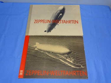Pre-WWII German Cigarette Book Pair, ZEPPELIN - WELTFAHRTEN, Vol's I & II