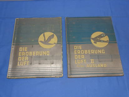 Pre-WWII German Cigarette Book Pair Flight Aviation, DIE EROBERUNG DER LUFT, Vol's I & II: NICE PAIR OF PRE WAR GERMAN CIGARETTE ALBUMS, BOTH COMPLETE.