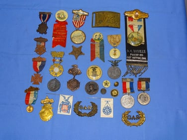 Civil War Veteran Grand Army of the Republic GAR Badge, PIn, Ribbon, Medal Lot