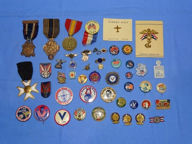 WWI - WWII Veteran, Patriotic Badge, PIn, Ribbon, Medal Lot