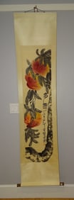 Chinese Scroll Painting on Paper of Trees & Fruit, QI BAISHI