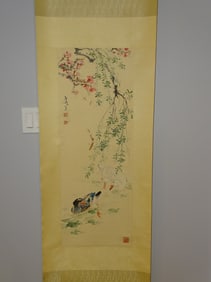 Chinese Scroll Painting on Paper of Insects & Ducks