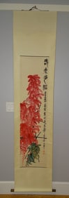 Chinese Scroll Painting on Paper of Flowers, QI BAISHI