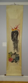 Chinese Scroll Painting on Paper of Birds & Flowers, QI BAISHI
