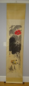 Chinese Scroll Painting on Paper of Birds & Flowers, QI BAISHI