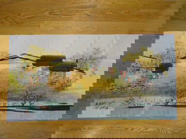 Chinese Painting on Paper of Colorful River Landscape