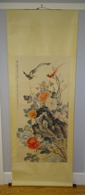 Chinese Scroll Painting on Paper of Birds & Flowers