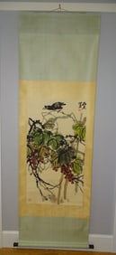 Chinese Scroll Painting on Paper of Flowers & Bird