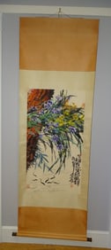 Chinese Scroll Painting on Paper of Flowers