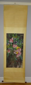Chinese Scroll Painting on Paper of Flowers