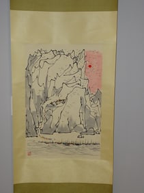 Chinese Scroll Painting on Paper of a Landscape