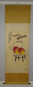 Chinese Scroll Painting on Paper of a Teapot & Fruit