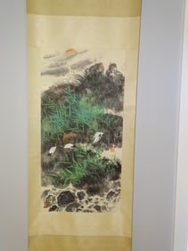 Chinese Scroll Painting on Paper of Marsh Birds