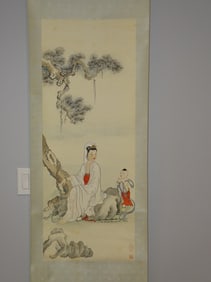 Chinese Scroll Painting on Paper of a Deity