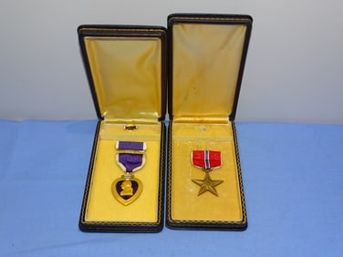 WWII Purple Heart & Bronze Star Medals, Both Named