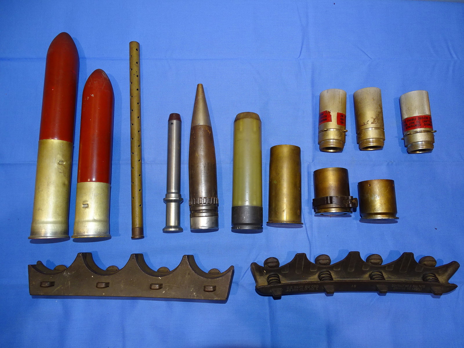 Inert / Dewat Ordnance, Assorted Artillery Lot: NICE LOT OF ASSORTED ORDNANCE ITEMS. INERT & DEWAT. WILL NOT SHIP OUTSIDE THE U.S.