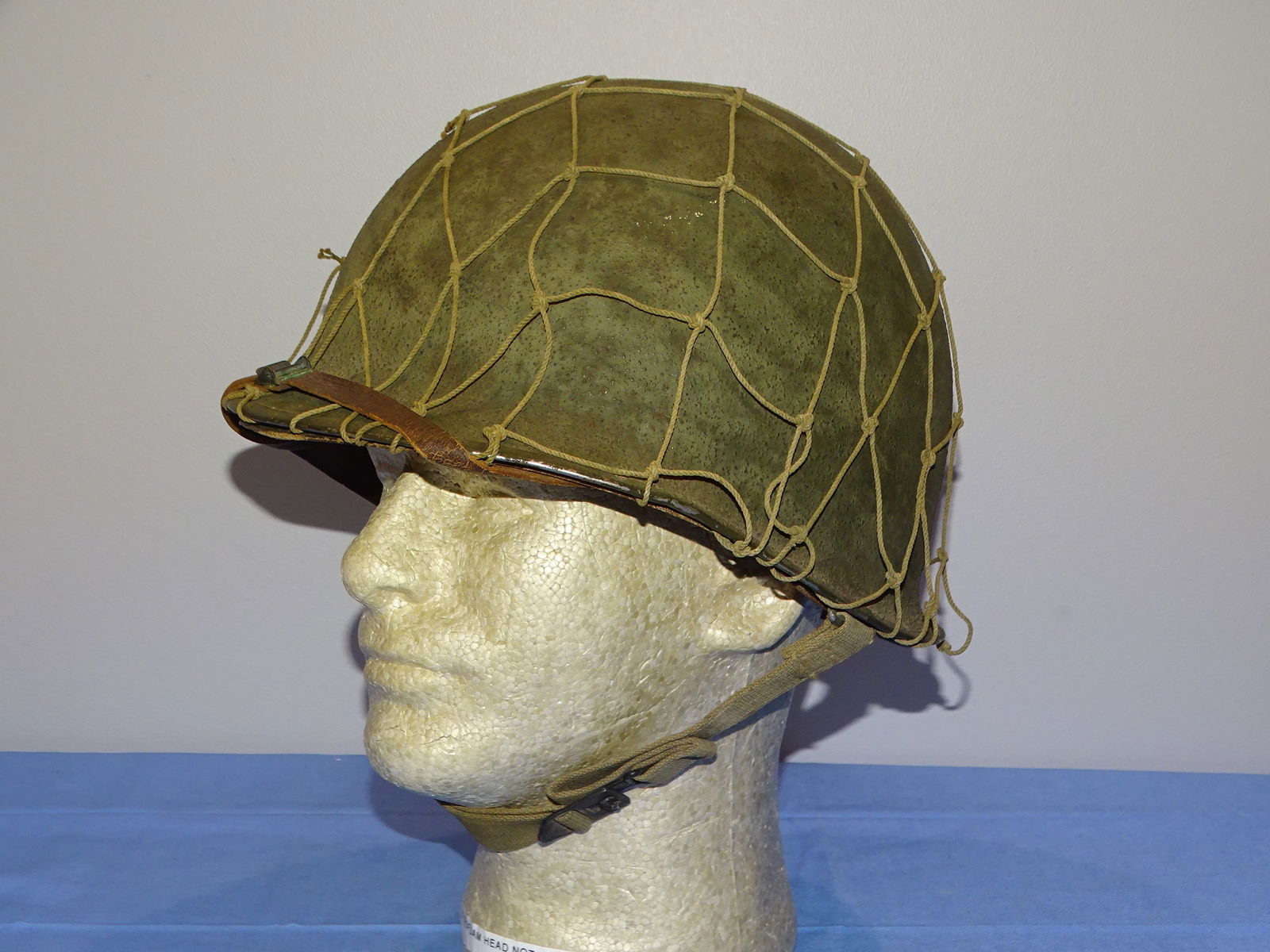 WWII M1 M-1 Helmet, Front Seam Fixed Bale w/ Camoflage Netting (1 of 14)