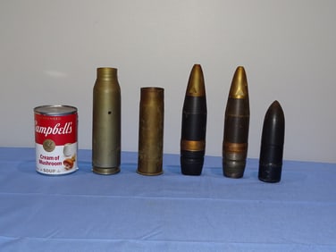 Inert / Dewat Ordnance, WWII - Vietnam War Era 30mm-40mm Artillery Shell Lot
