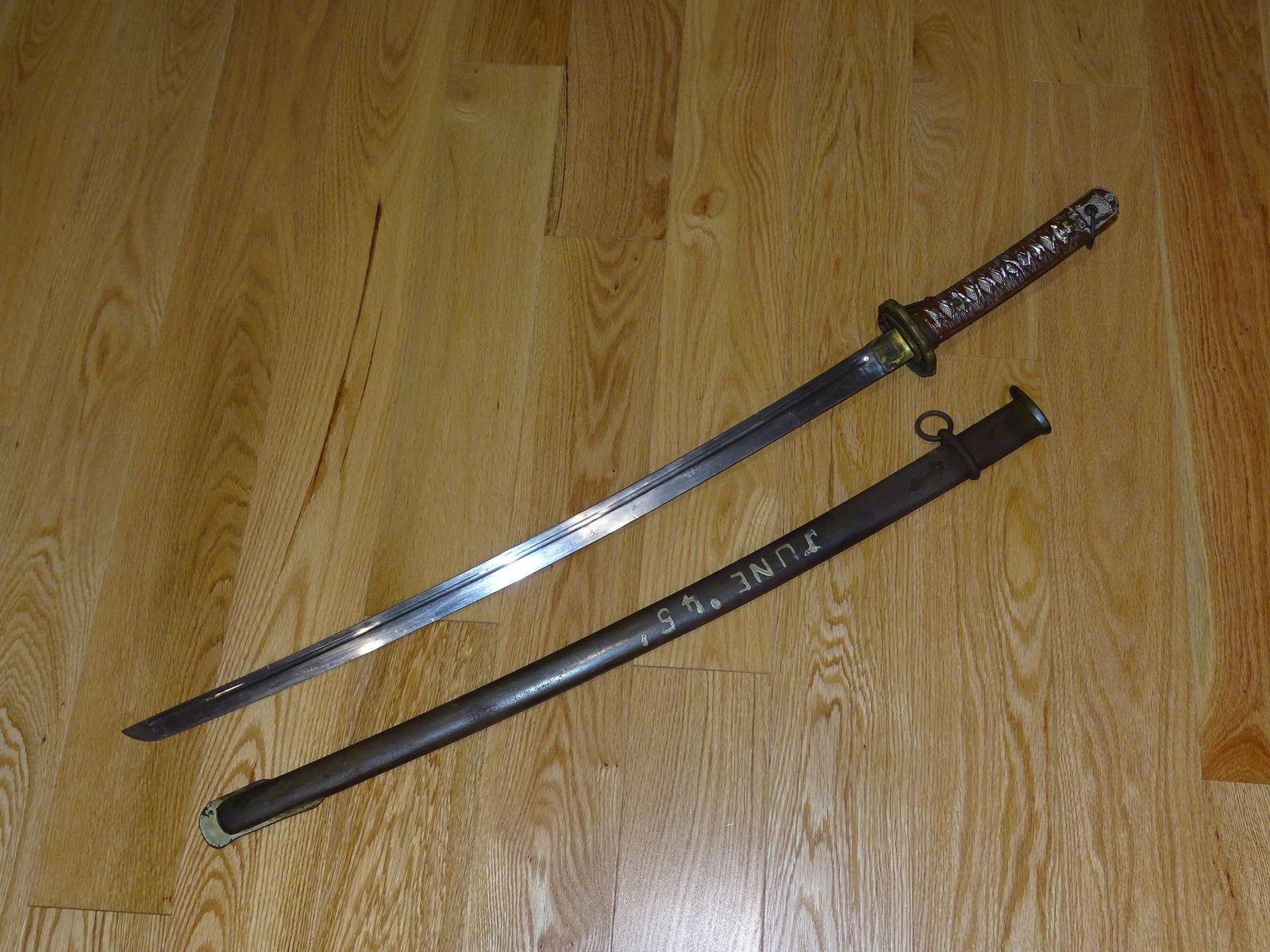 WWII Japanese IJA Army NCO's Sword, Scabbard Painted "JUNE 45" Matching #'s (1 of 16)