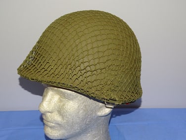 WWII M1 M-1 Helmet, Front Seam Swivel Bale w/ Camo Netting