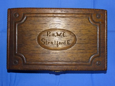 WWII German POW made Wooden Trinket Box, POW Camp 30, Carpenters Road Stratford London