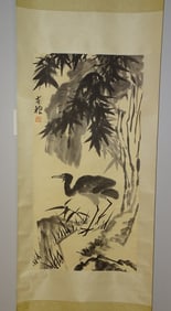 Chinese Scroll Painting on Paper, Cormorant, Signed & Sealed, LI KUCHAN