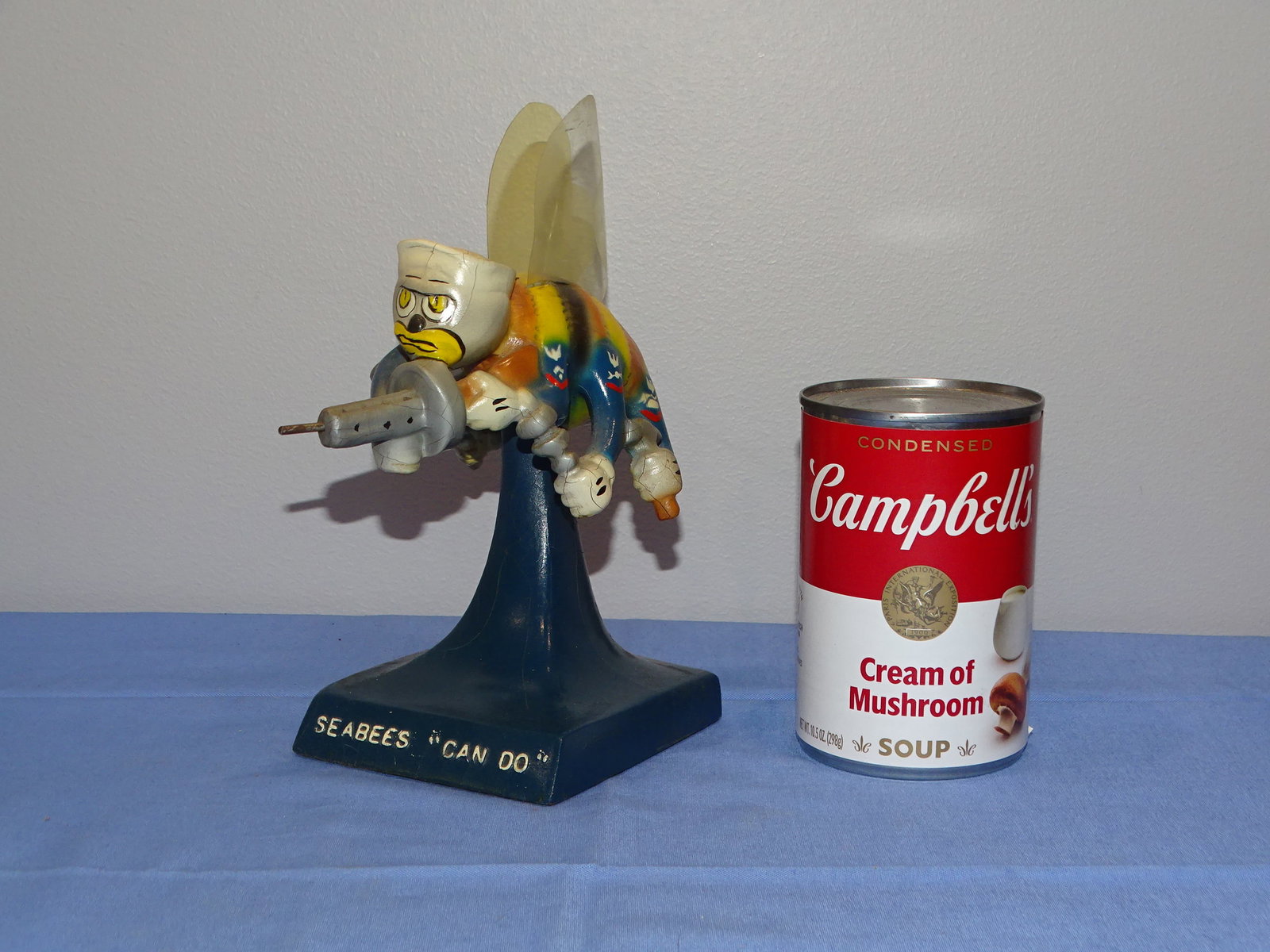 WWII USN Construction Bn Seabees CB's Statue: HARD TO FIND IN ANY CONDITION, THIS LITTLE CB'S STATUE IS INTACT. SOME MINOR CRAZING HERE AND THERE, BUT COMPLETE.