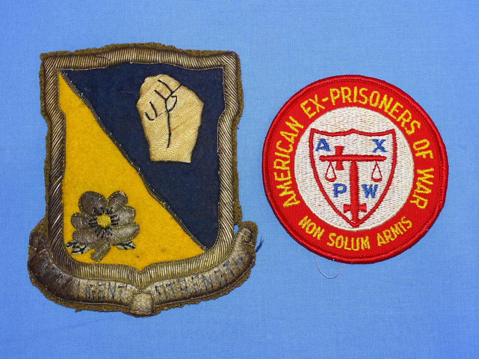 WWII Battan Death March & POW Survivor Bullion Patch, 2nd Infantry, 27th F/B Grp: AMAZING PIECE OF HISTORY HERE. FROM THE ESTATE OF SAMUEL B. MOODY, BATTAN BEATH MARCH A POW SURVIVOR COMES THIS SUPER RARE LARGE BULLION PATCH. HE WAS WITH THE AAF 27TH FIGHTER BOMBER GROUP, ENDED UP 