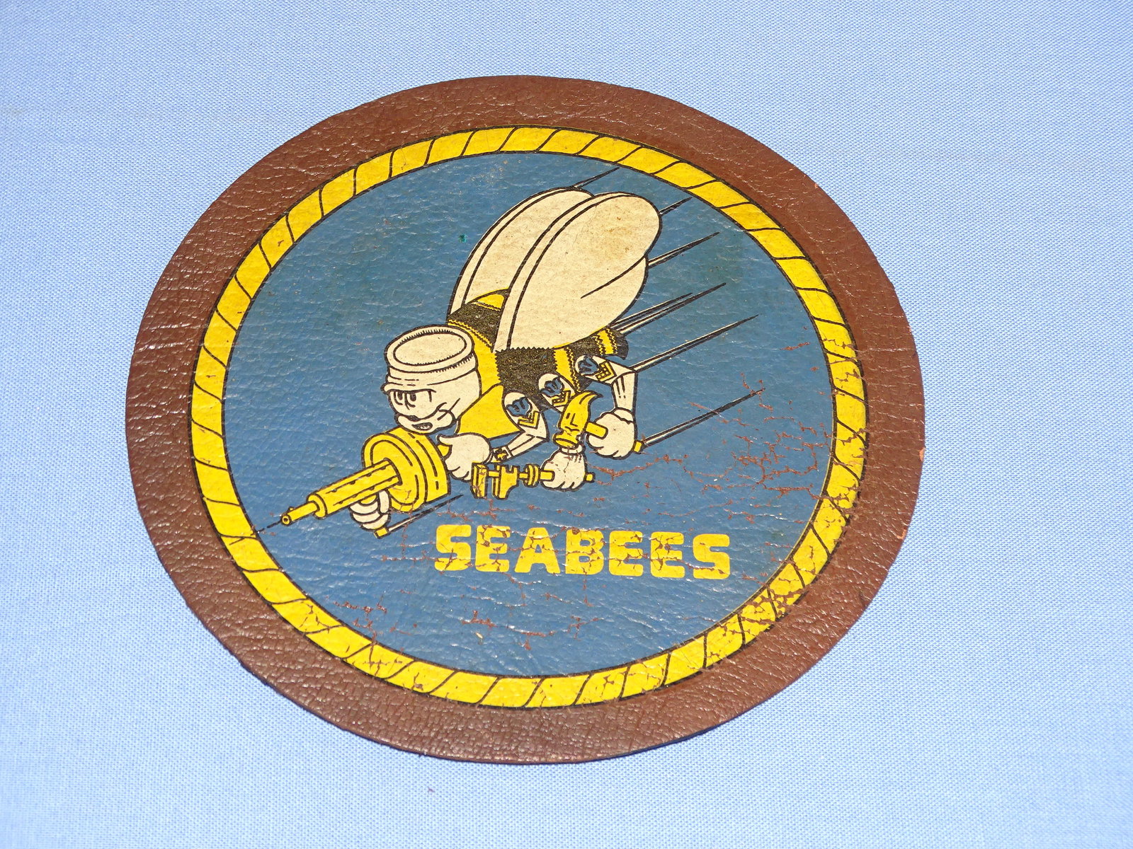 WWII Painted Leather Seabees CB's Jacket Patch (1 of 4)