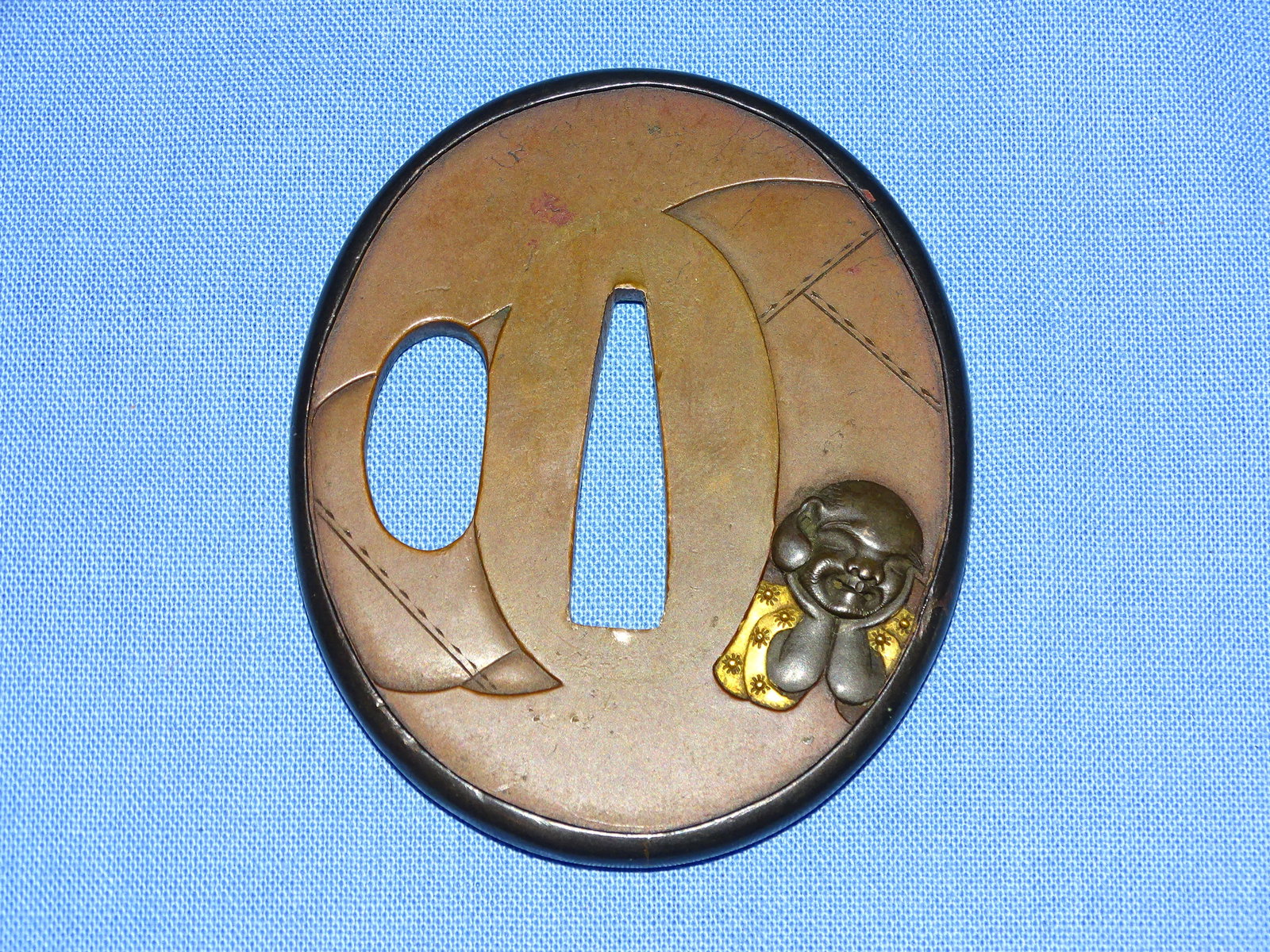 Japanese Samurai Sword Guard TSUBA, Tanto Size, Copper w/ Shakudo Rim (1 of 5)