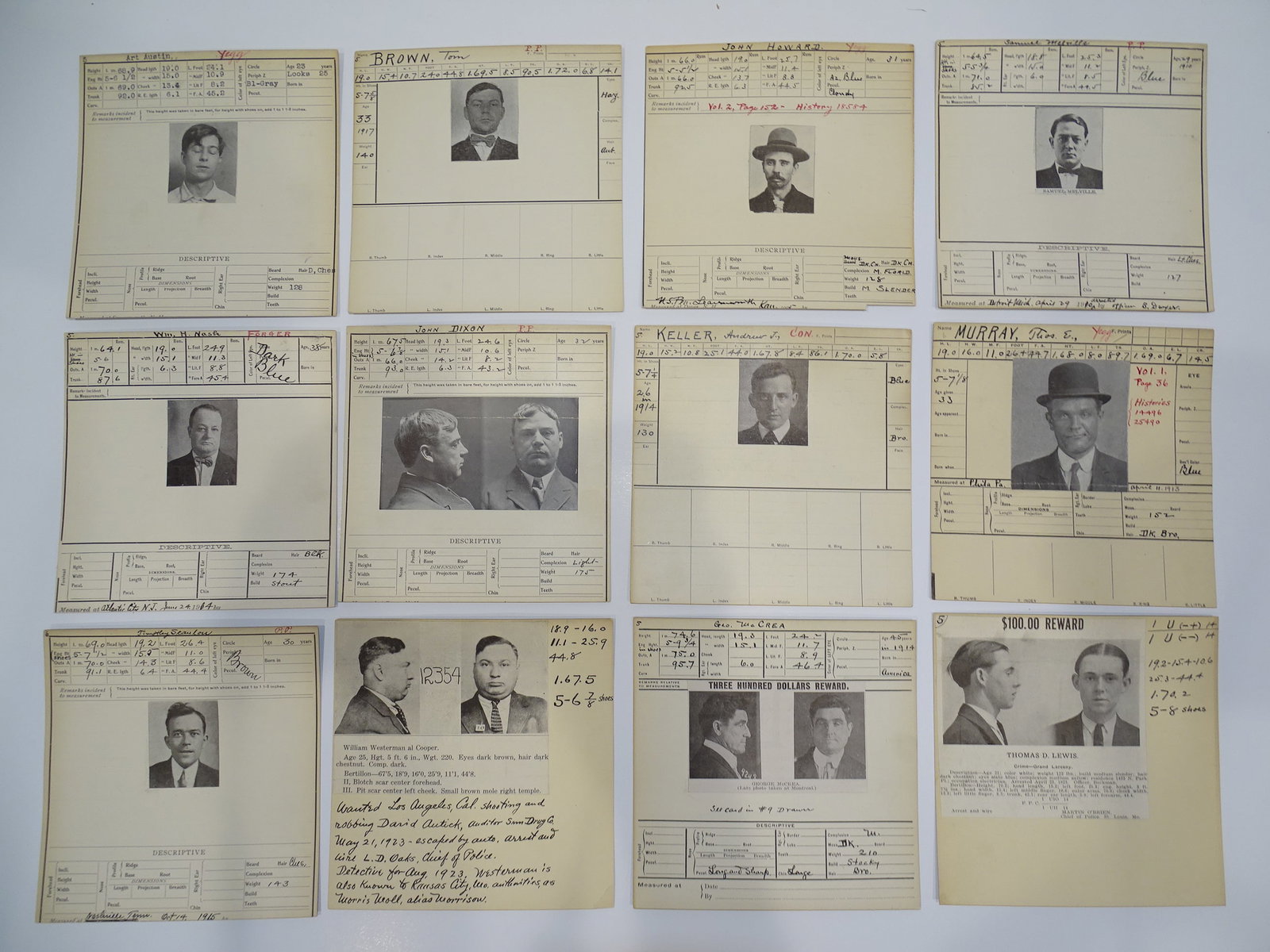 Bertillon Mug Shot, Crime Photo, Wanted Poster, Criminal Prisoner ID Card LOT: NICE LOT OF OLD CRIMINAL MUG SHOT PHOTO CARDS. THEY MEASURE APPROX. 6" SQUARE.