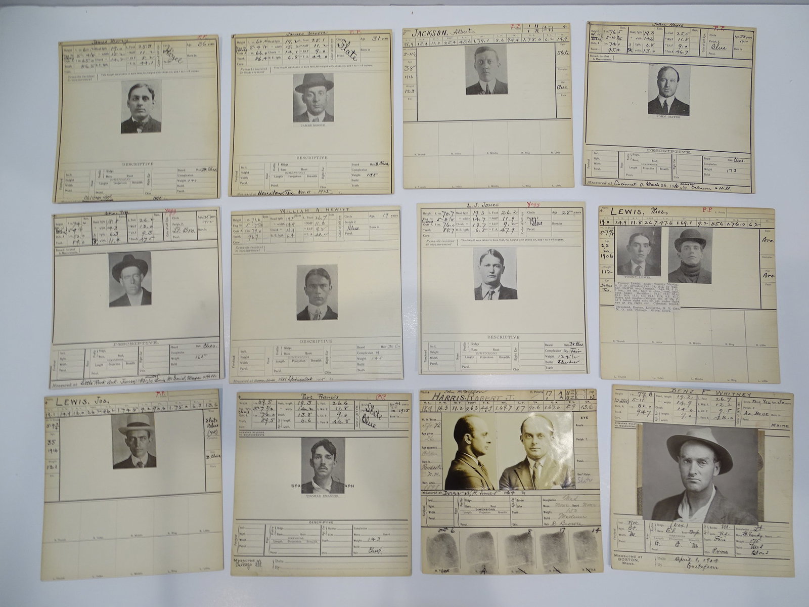 Bertillon Mug Shot, Crime Photo, Wanted Poster, Criminal Prisoner ID Card LOT: NICE LOT OF OLD CRIMINAL MUG SHOT PHOTO CARDS. THEY MEASURE APPROX. 6" SQUARE.