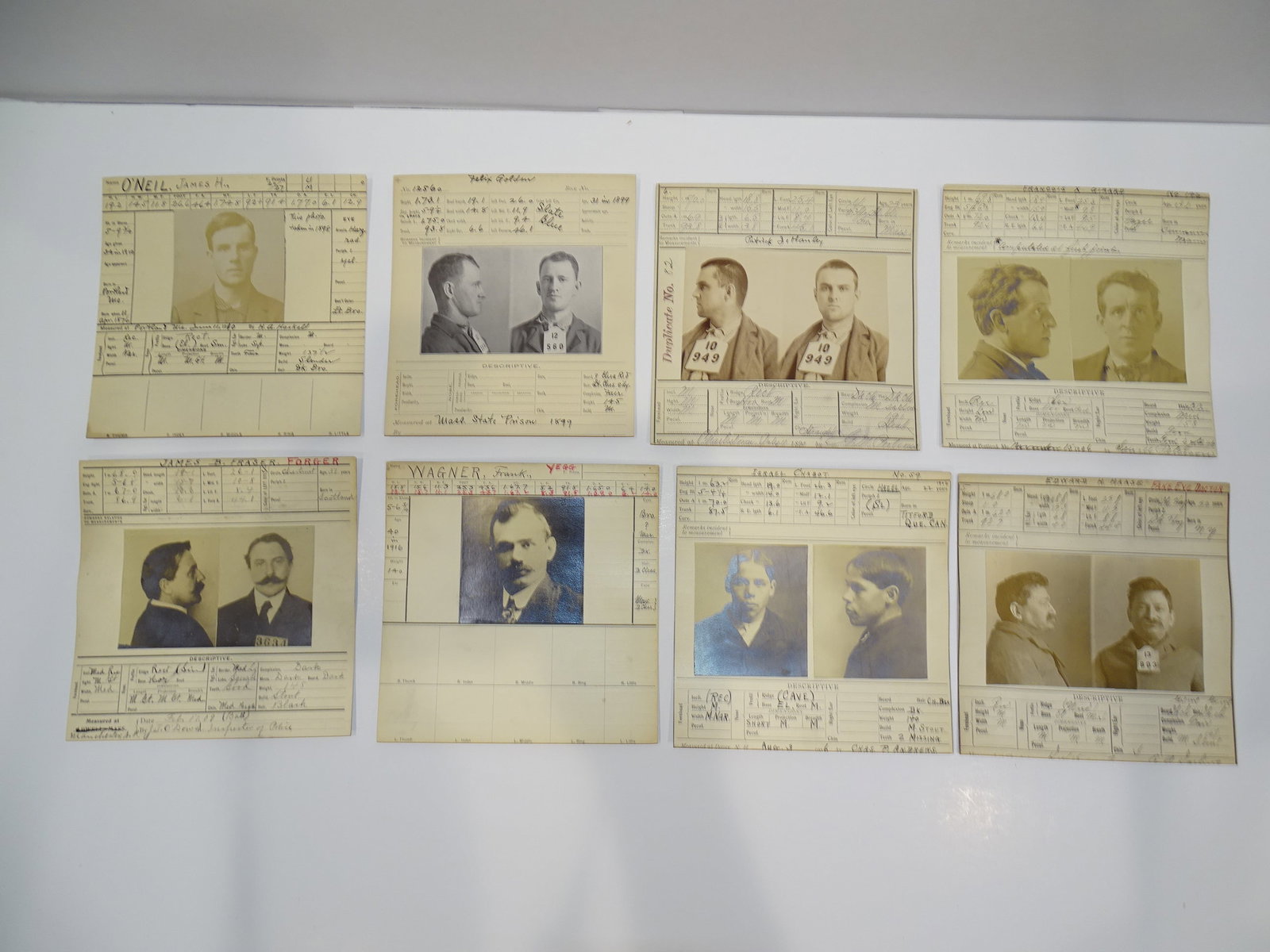 Bertillon Mug Shot, Crime Photo, Wanted Poster, Criminal Prisoner ID Card LOT: NICE LOT OF OLD CRIMINAL MUG SHOT PHOTO CARDS. THEY MEASURE APPROX. 6" SQUARE.