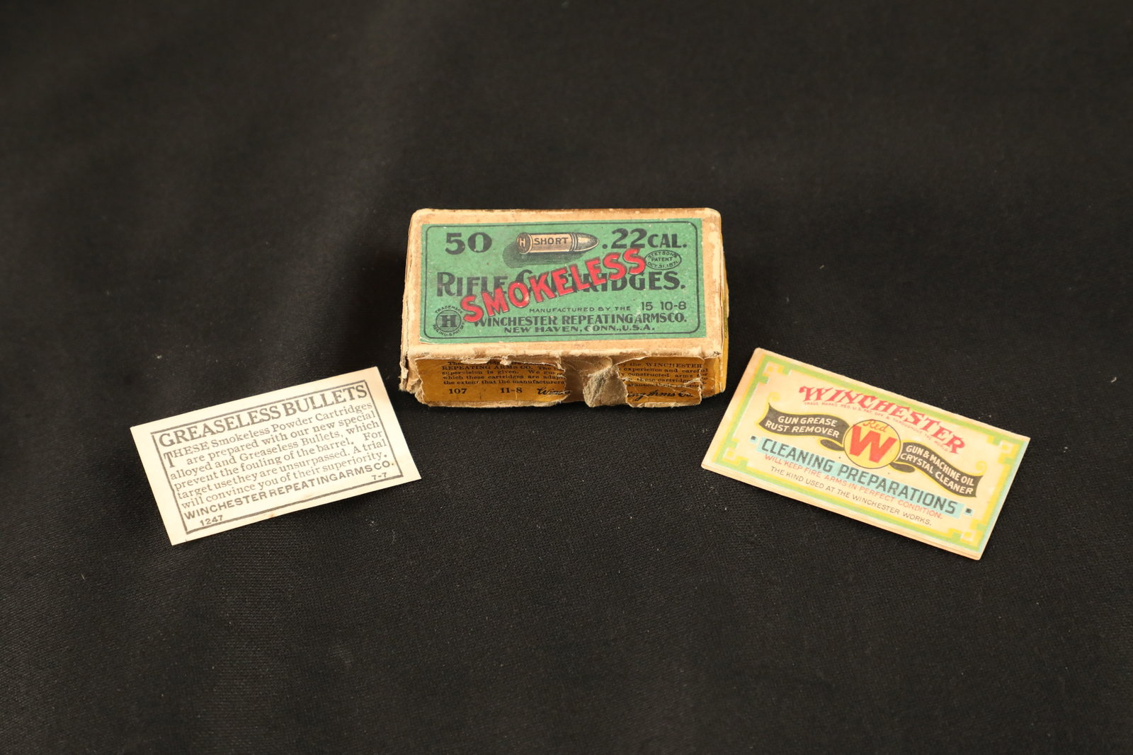 1x Full Box, 50 Rds. of Vintage 1900s Winchester .22 Short “Smokeless Rifle Cartridges” Ammo: This is 1 full box, 50 rounds of Vintage 1900s Winchester .22 Short “Smokeless Rifle Cartridges” Ammo, all of which is “H” headstamped in honor of Benjamin Tyler Henry. The two piece b